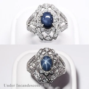 💎 6 Ray Star Sapphire & Cubic Zirconia Gems Ring 1.55ct in 925 Sterling Silver - Picture 1 of 9