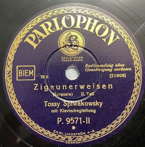 Parlophon P. 9571 ed1 Spivakovsky, violin: Sarasate: Zigeunerweisen, Gypsy Airs. - Bild 1 von 2