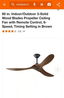 60 in. Indoor/Outdoor 3-Solid Wood Blades Propeller Ceiling Fan - Image 1 of 3