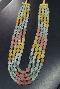743 Ct Natural Multi Beryl Beads Necklace Aquamarine Heliodor Morganite Gemstone - Picture 1 of 5