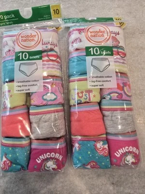 Wonder Nation Girls Cotton Brief Underwear, 10-Pack, Size 10 2 Pack 20 Totall - Image 1 of 4