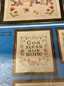 Vintage Vogart Cross Stitch Embroidery Kit Linen Sampler GOD BLESS OUR HOME - Picture 1 of 3