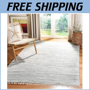 Elegante alfombra de trapo hecha a mano - 4' x 6' acento de algodón gris para elegancia diaria - Imagen 1 de 11