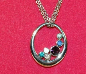 LIA SOPHIA NECKLACE 17" DOUBLE CHAIN 3" EXTENDER PURPLE BLUE PINK GREEN STONES - Picture 1 of 4