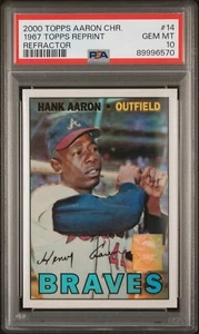 2000 Topps Chrome Refractor Hank Aaron Card #14 (1967 Topps RP) PSA 10 (POP 6) - Picture 1 of 2