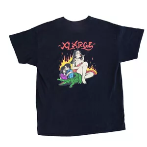 XLarge Smoking Girl Print XL Black Mens T-Shirt Used Vintage - Bild 1 von 3