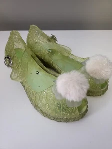 Disney Store Tinker Bell Costume Shoes Princess Girls Sparkly Pom Pom Girls 13/1 - Picture 1 of 12
