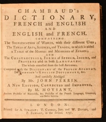 1797 Chambaud's Dictionary French and English Perrin Moysant - Image 1 of 4