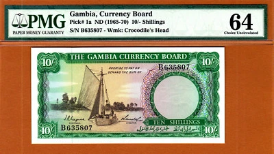 Gambia 10 Shillings Pick-1a 1965-70 PMG 64 Ch UNC - Image 1 of 2