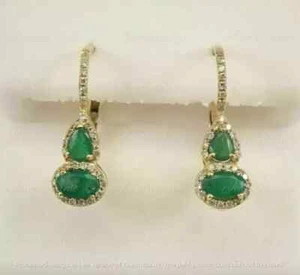 3 CT Pear Cut Lab-Created Emerald Drop & Dangle Earring's 14K Yellow Gold Plated - Picture 1 of 4