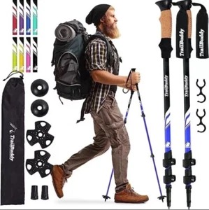 Trekking Poles - Lightweight Collapsible Hiking Poles Backpacking Gear-1pair Red - Picture 1 of 7
