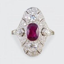 Art Deco Style Oval Ruby & Lab-Created Diamond Engagement 925 Silver Gift Ring