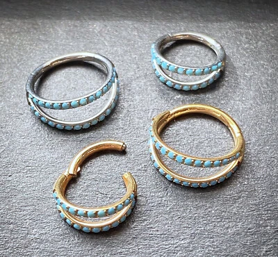 1pc Titanium Hinged Segment Ring Double Outer Turquoise Septum Hoop Helix Daith - Image 1 of 4
