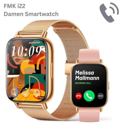 i22 Damen Smartwatch mit Bluetooth Anruf, mit Puls Messung, IP68, iOS / Android - Bild 1 von 4