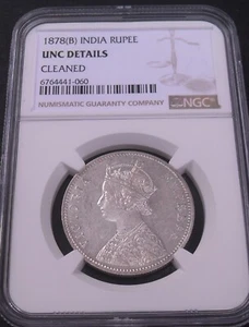 1878 (B) India Rupee , NGC unc. details , nice silver coin #1702, #52-10 - Picture 1 of 4