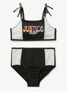 NWT! Justice Retro Surf 2 Piece Colorblock Girls Rib Bikini SwimSuit S (7/8) - Picture 1 of 4