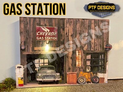 O Scale GAS STATION Building Flat w/LED - Scratch Built - MTH Lionel - Image 1 of 4