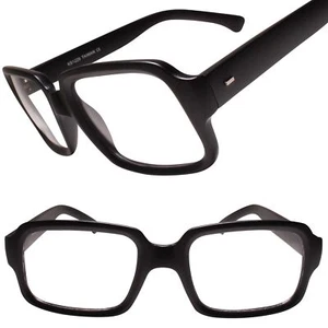 Clásico Vintage Retro Años 90 Swag Cadera Negrita Rectángulo Lente Transparente Gafas Negro Mate - Imagen 1 de 4