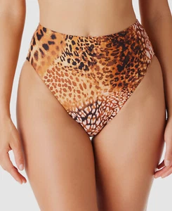 Bar III Women's Orange Glam Cheetah High-Rise Swim Bottom Swimwear Size M - Picture 1 of 3