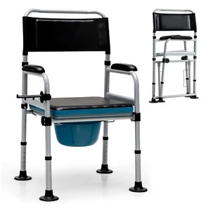 4-in-1 Bedside Commode Folding Toilet Chair Shower Chair Mobile Toilet Chair - Picture 1 of 10