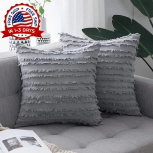 Fundas Forros 16x16 Para Cojines Almohadas Decorativos Sala Sofa Gris Juego De 2 - Picture 1 of 8