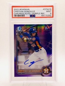 2022 BOWMAN CHROME CRISTIAN GONZALEZ 1ST PURPLE /250 #CPA-CG AUTO  PSA 9