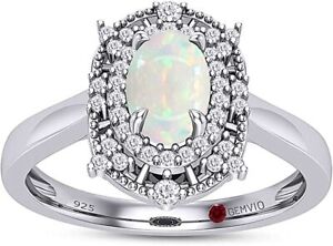 1/2ct Oval Cut 6X4MM Natural Opal & Diamond Double Halo Solitaire Ring Sterling