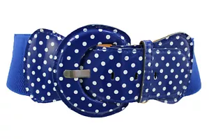 Women Big Round Buckle Fashion Blue Elastic Wide Polka Dot Belt Hip Waist XS S M - Picture 1 of 9