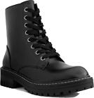 Sugar Womens Kaedy Faux Leather Combat & Lace-up Boots Sgr-kaedy Black 8m