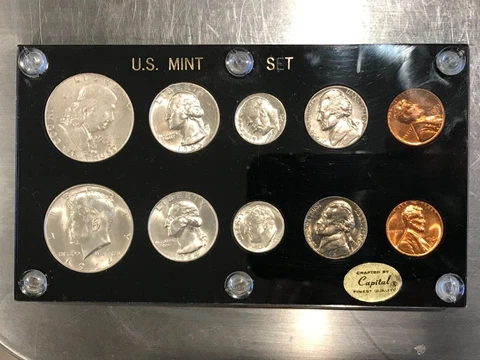 CAPITAL UNC 1963 D & 1964 D - 10 COIN D MINT SET -2 COIN SET W/ 6 SILVER COINS Cover