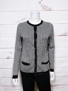 Lands End Womens Cardigan Size XS White & Black Button Up 100% Supima Cotton - Picture 1 of 7