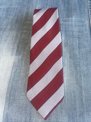 GUY LAROCHE Stripe Neck Tie 100% SILK Vintage 80s Burgundy Gray Handmade Italy - Image 1 of 4
