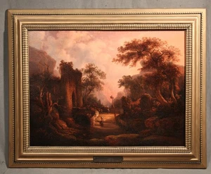 Old Master Italian Romanticism Landscape Painting Sunset Village Etna Michallon - Picture 1 of 16