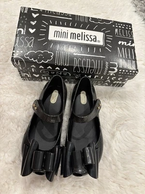Mini Melissa Ultra Niña Dulces Zapatos Negro Plata Brillo Talla US 11 Perfumado Foto 1 de 4