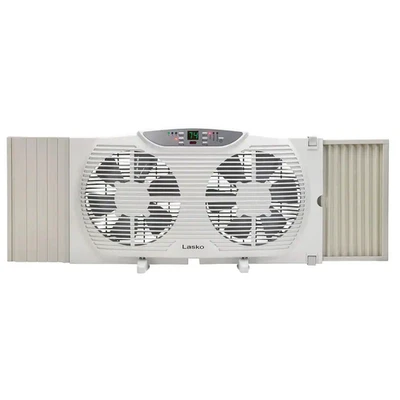 Ventilador Lasko Doble Ventana 9 Pulgadas con Termostato Control Remoto Electrónicamente Blanco Foto 1 de 4