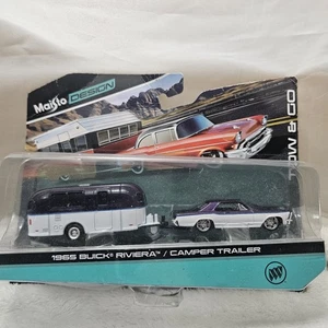 Maisto Design 1965 Buick Riviera Lowrider 1:64 Diecast Car Purple Camper Trailer - Picture 1 of 7