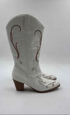 Womens White Floral Leather Knee High Pull On Cowgirl Western Boots Size 11.5 - Image 1 of 4