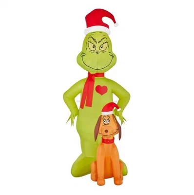 6' LED GRINCH AND MAX CHRISTMAS INLATABLE - DR SEUSS - NIB - Image 1 of 2