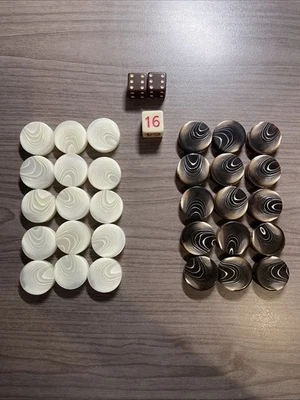 30 Vintage  Vanilla & Chocolate Swirl Backgammon Chips Plus Die - Image 1 of 4
