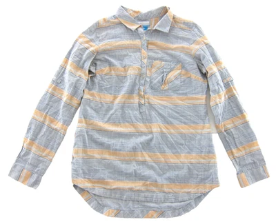 Blusa Columbia 100% Algodón Azul Naranja Cuello a Rayas Bolsillo Manga Larga Grande Foto 1 de 4