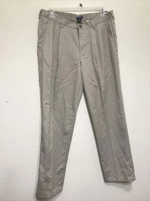 Мужские штаны George бежевые устойчивые к морщинам плиссированные 100% хлопок саржа размер 36x32 - Изображение 1 из 4