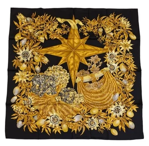 Hermes Silk Scarf Carre 90 "PASSIFLORES" Black Silk Scarf - Picture 1 of 8