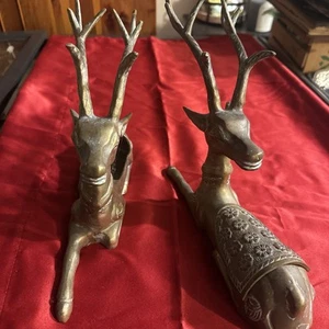 Paar Messing Hirsch Skulpturen Rentier Hirsch Messing Vintage Set Nachlass Fund - Bild 1 von 12