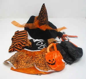 Build A Bear Orange Witch Costume, Hat, Dress, Socks, Boots, Wand, Pumpkin Bag - Picture 1 of 9