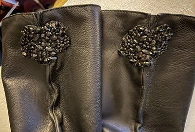 Vera Wang Botas altas de cuero negro con plataforma, apliques de joyas becerro, 38 Foto 1 de 4