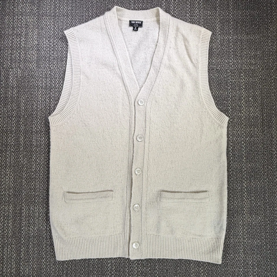 Todd Snyder Cambridge Cárdigan Chaleco de Lana para Hombres Mediano Marfil Hilo Italiano Preppy Foto 1 de 4