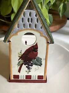 Lenox Winter Greetings Cardinal Bird House Tealight Luminary Candle Holder