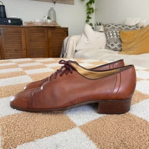 ZAPATO DE VESTIR OXFORDS ARTESANAL CON CORDONES MARRÓN HECHO EN ITALIA TOSTADO TALLA 7 M - Imagen 1 de 7