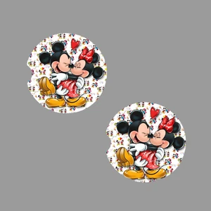 Mickey and Minnie Mouse Inspired Set of 2 Neoprene Car Coasters - Picture 1 of 1