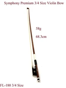 Premium FL-180 3/4 Size Violin Bow - Brazilwood Round Stick, Real Horse Hair - Picture 1 of 9